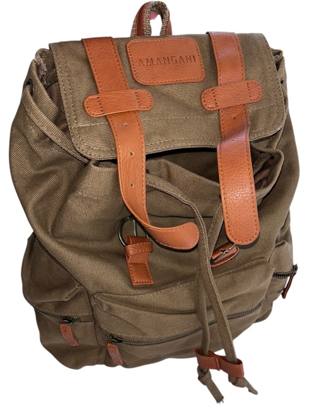 Amangani Jackson Hole Wyoming Luxury Resort Tan Canvas & Vegan Leather Backpack